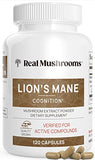 Real Mushrooms Lion's Mane Cognition Capsules - 120 Pieces for Brain Health