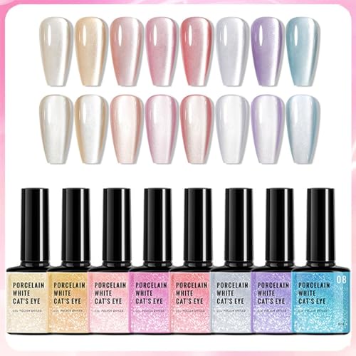 Azonee 8-Piece Glitter Holographic Nail Gel Polish Set | Shimmer Cat Eye Collection
