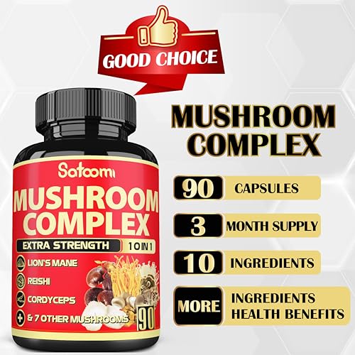 Satoomi 10in1 Mushroom Supplement Complex - 5000mg for Memory & Focus
