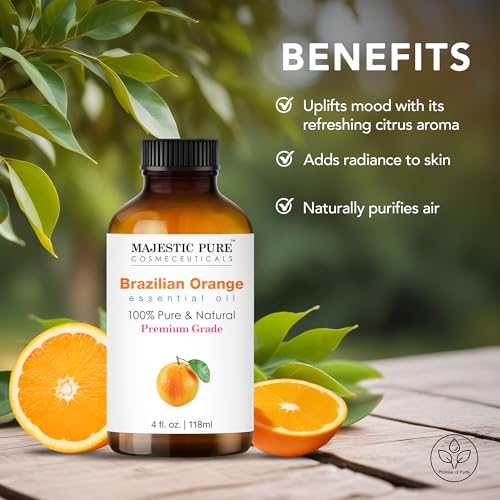 MAJESTIC PURE Brazilian Orange Essential Oil 4 Fl Oz – 100% Pure, Natural, Premium Grade