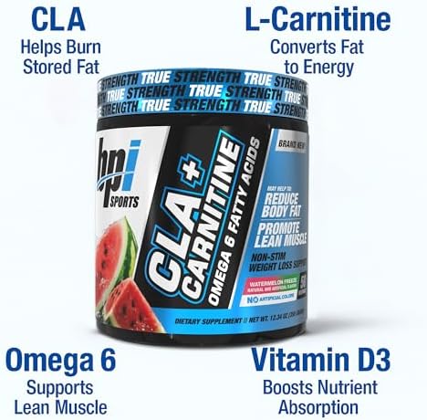 BPI Sports CLA+Carnitine–Conjugated Linoleic Acid–Weight Loss Formula –Metabolism, Performance, Lean Muscle–Caffeine Free–For Men & Women–Watermelon Freeze–50 servings – 12.34 oz.(Packaging May Vary)