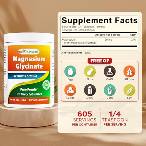 Best Naturals Magnesium Glycinate Powder - Pure & Highly Absorbable - 1 Lb