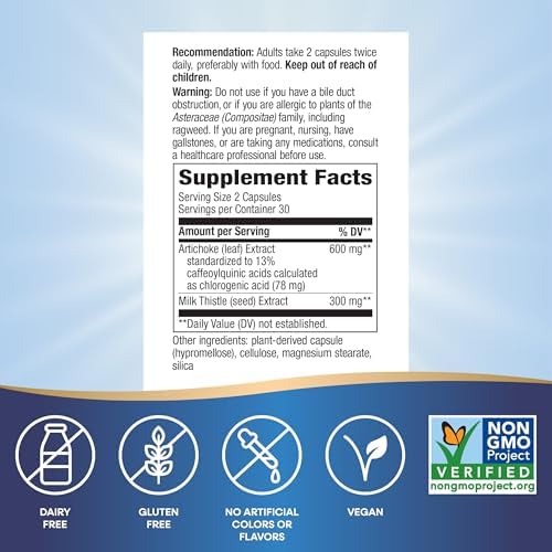 Nature's Way Artichoke Premium Extract, Supports Digestion*, Non-GMO Project Verified, Vegan, Gluten-Free, 60 Capsules (Packaging May Vary)