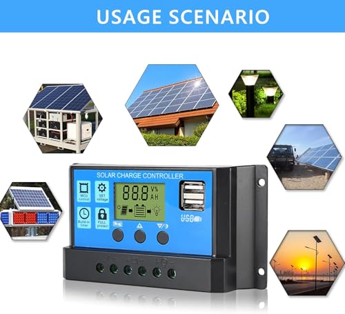 30A Solar Charge Controller with USB Ports for 12V/24V Batteries