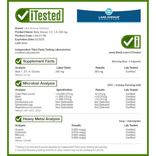 California Gold Nutrition Beta Glucan 1-3, 1-6, 200mg - Immune Support - 60 Veggie Capsules