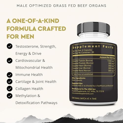 Ancestral Supplements Mofo: Grass Fed Beef Organ Supplement for Men's Health & Energy (180 Caps)