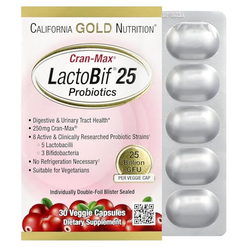 California Gold Nutrition CranMax LactoBif Probiotics 25 Billion CFU - 30 Veggie Capsules