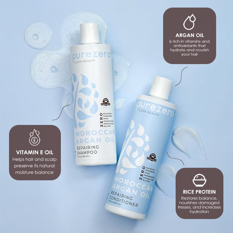 Purezero Moroccan Argan Oil Shampoo & Conditioner Set - Repair Damaged Hair - 100% Vegan & Cruelty Free