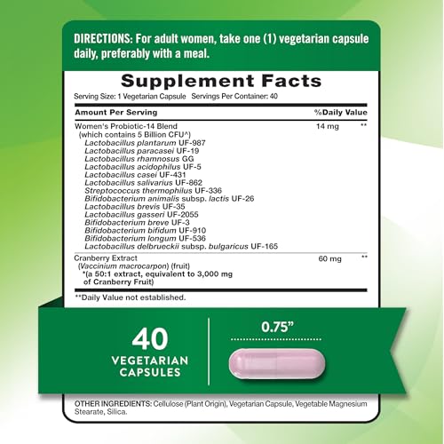 Nature's Truth Probiotics for Women - 5 Billion CFU Daily with Cranberry | 40 Vegetarian Capsules | Non-GMO & Gluten Free