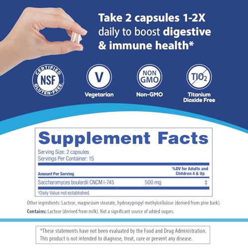 Florastor Probiotics for Digestive & Immune Health - 30 Capsules - Unique Strain Saccharomyces boulardii