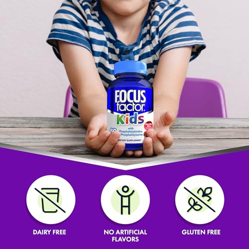 Focus Factor Kids Complete Daily Chewable Vitamins - Brain Function Support with B12, C, D3, 60 Count