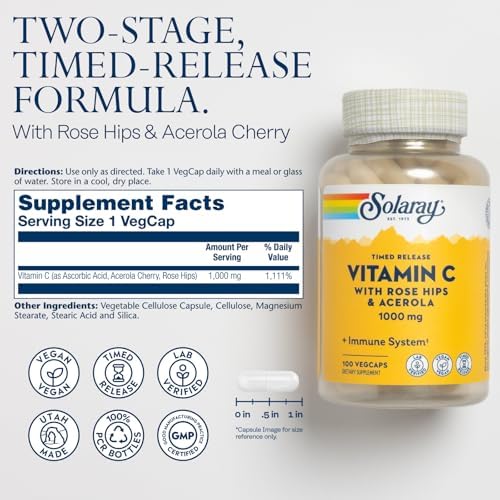 Solaray Vitamin C Timed-Release 1000mg - 100 Vegetarian Capsules