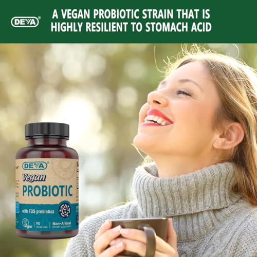 Deva Vegan Probiotic with FOS Prebiotics Supplement | 2 Billion CFU, 100 mg Prebiotics, Non-Dairy