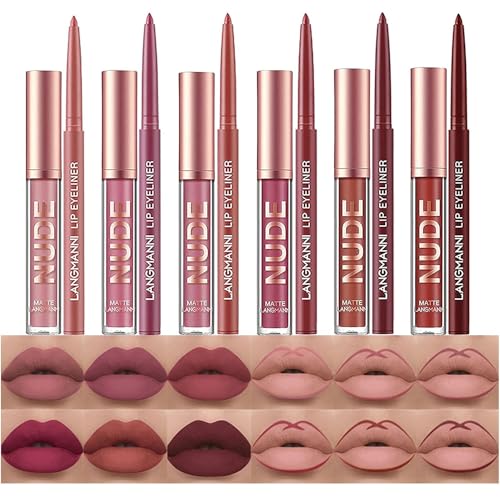 YOOJ® 12 Pcs Matte Liquid Lipstick & Lip Liner Set - Nude Lipsticks