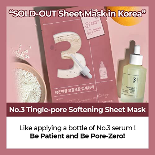 numbuzin No.3 Tingle-Pore Softening Sheet Mask – Pore Minimizing, Smoothing & Brightening Korean Face Mask with Bifida (Pack of 5)