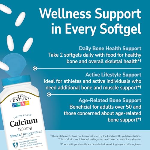 21st Century Liquid Filled Calcium 1200mg + D3 - 90 Softgels for Bone Health