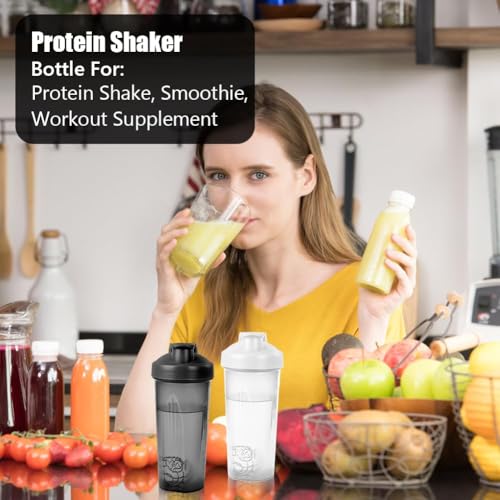 Protein Shaker Bottle 2-Pack | 600ml Leak-Proof Mixing Bottle (Black & White)