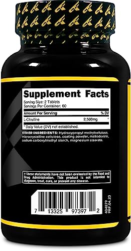 Primaforce L-Citrulline 2500mg Tablets - Nitric Oxide Booster, 120 Count, 60 Servings