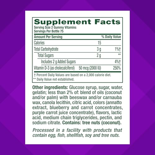 Vitafusion Vitamin D3 Gummy Vitamins - 50mcg per Serving, Immune Support, Peach & Berry Flavors, 150 Count (75 Day Supply)