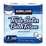 Kirkland Signature Triple Satin 3-Ply Toilet Paper, 4 Rolls Pack – Ultra Soft & Strong