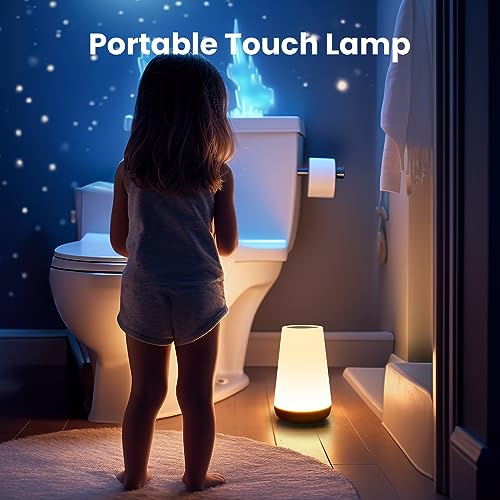 THAUSDAS GKCI Touch Lamp - 5-Level Dimmable Bedside Lamp with USB Charging Port, Warm White & Color Changing RGB for Bedroom, Office, Hallways