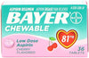 Bayer أسبرين بجرعة منخفضة ٨١ ملغ بنكهة الكرز للحفاظ على صحة القلب ٣ × ٣٦ قرص