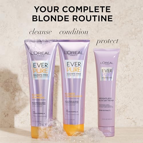 L'Oreal Paris Blonde Sulfate Free Shampoo & Conditioner Set - Neutralizes Brass & Balances Color-Treated Hair - 8.5 Fl Oz Each
