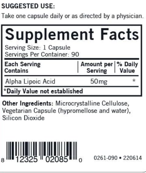 Kirkman Alpha Lipoic Acid 50mg Hypoallergenic - Antioxidant Nerve Support, 90 Capsules