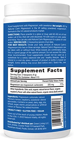 Natural Vitality Natural Calm RLS Restless Legs Supplement – Raspberry Lemon, 453g