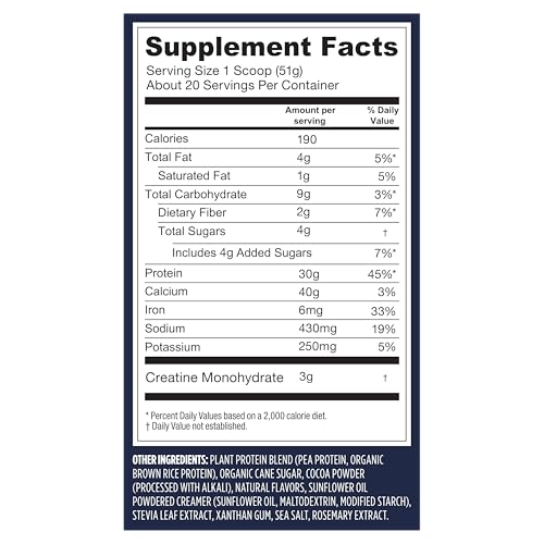 Vega Protein + Creatine Chocolate - 36oz Vegan Drink Mix for Muscle Growth