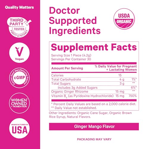 Pink Stork Morning Sickness Relief Sweets - Organic Ginger Mango (30 Lozenges)