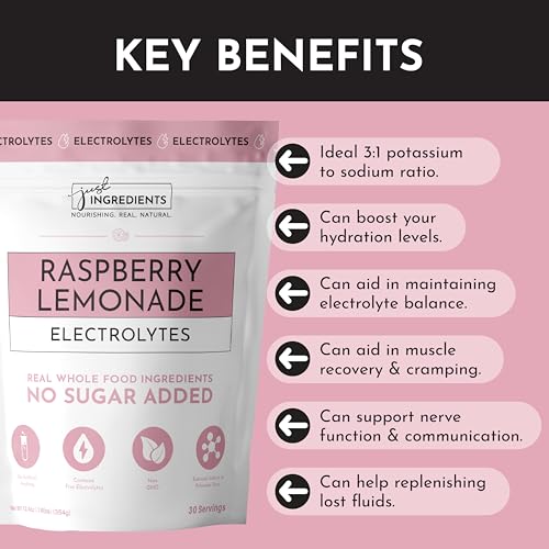 JUST INGREDIENTS Raspberry Lemonade Electrolytes - Natural Hydration Drink Mix