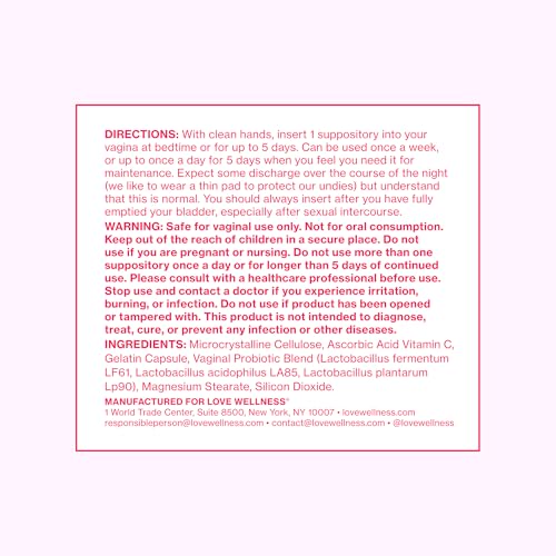 Love Wellness Flora Power Suppositories - Vitamin C for Vaginal Health & pH Balance (Pack of 10)