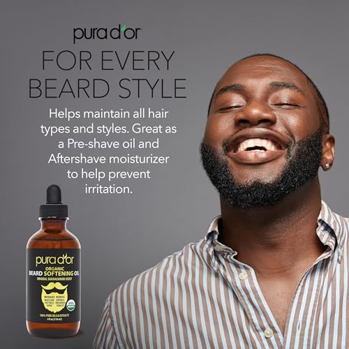 PURA D'OR Organic Beard Oil - 100% Pure & Natural Argan & Jojoba Conditioner for Men, 118ml