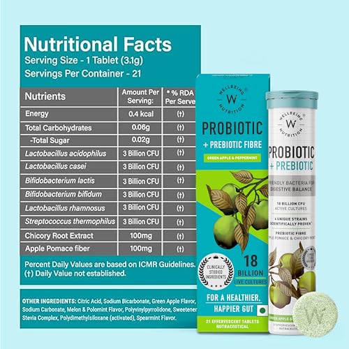 Daily Probiotics + Prebiotics Effervescent Tabs for Gut Health & Digestion - 21 Tabs