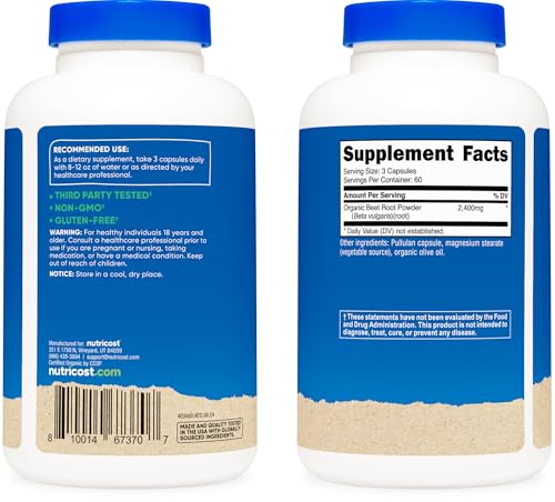 Nutricost Beet Root 2400mg, 180 Capsules - CCOF Certified Organic Superfood, 60 Servings