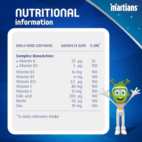 Martians Bone Active Gummies - Multivitamins for Children with Vitamin D, Calcium & K, 60 Pieces