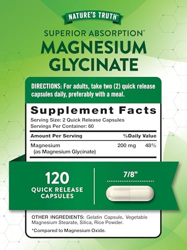Nature's Truth Magnesium Glycinate 200mg - Chelated Mineral Supplement (120 Caps)