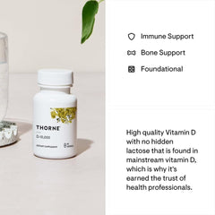 THORNE Vitamin D3 Supplement - Supports Healthy Bones, Teeth Muscles, Cardiovascular & Immune Function - Gluten, Dairy & Soy-Free - 10,000 IU - 60 Capsules