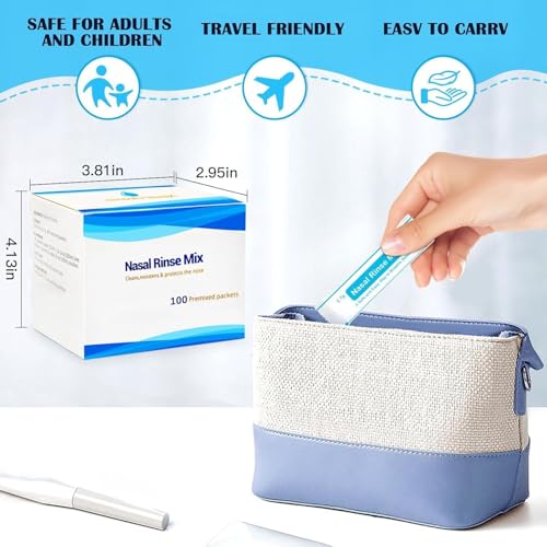 100 Pre-Mixed Saline Packets for Neti Pots & Nasal Irrigation Systems - Allergy & Congestion Relief