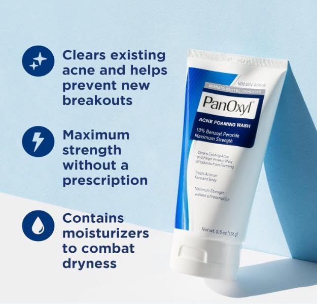 PanOxyl Acne Foaming Wash - 4% Benzoyl Peroxide for Clear Skin - 6oz