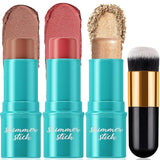 3 Pcs Cream Contour Stick Makeup Set with Brush | Bronzer, Blush & Highlighter | Long-Lasting & Waterproof