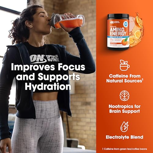 Optimum Nutrition Amino Energy Plus Electrolytes Pre-Workout - Tangerine Wave (30 Servings) | BCAA, Amino Acids & Electrolytes