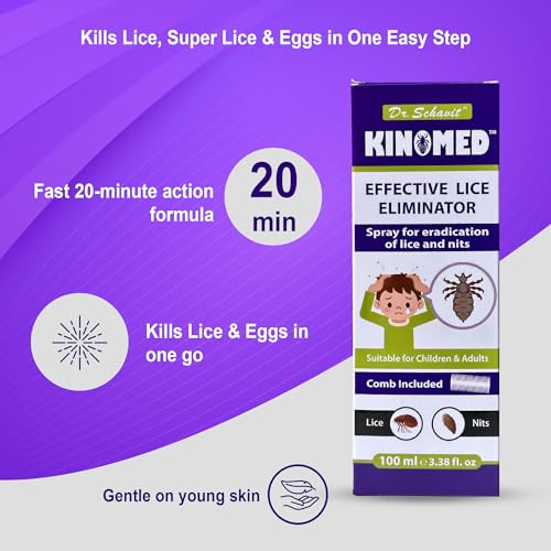 KINOMED Lice & Nits Treatment Spray - Effective Super Lice Eliminator with Comb Included