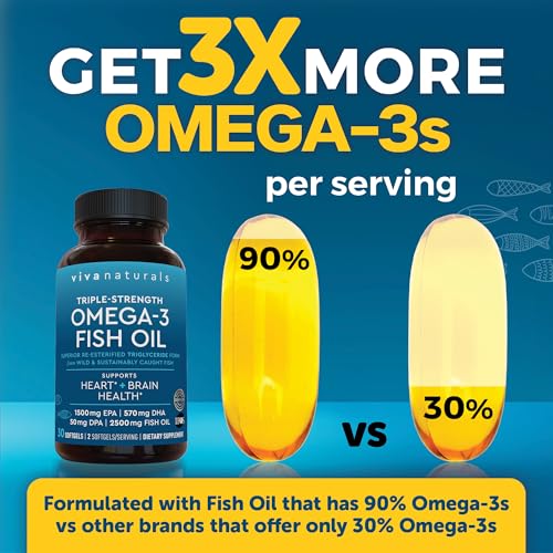 Viva Naturals Triple Strength Omega 3 Fish Oil (2500mg) - Pescatarian Softgels (30 Ct)