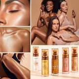 Hilareco PHOERA Body Shimmer Oil - Rose Gold Glow Highlighter with Makeup Brush