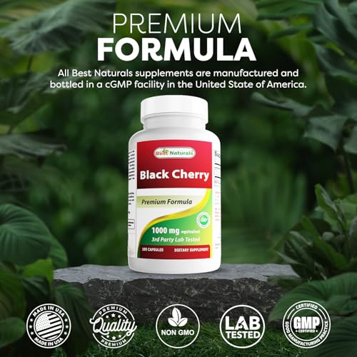Best Naturals Black Cherry 1000mg - Antioxidant & Joint Health Support, 180 Capsules