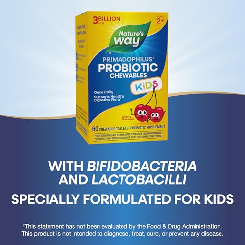 Nature's Way Primadophilus Kids Probiotic Chewables - Cherry Flavor, 3 Billion CFU, 60 Tablets