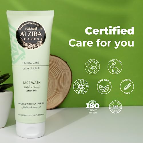 ALZIBA Herbal Care Soothing Skin Face Wash, Tea Tree & Mulberry Extract, 6.08 FL. OZ (180ml) for All Skin Types