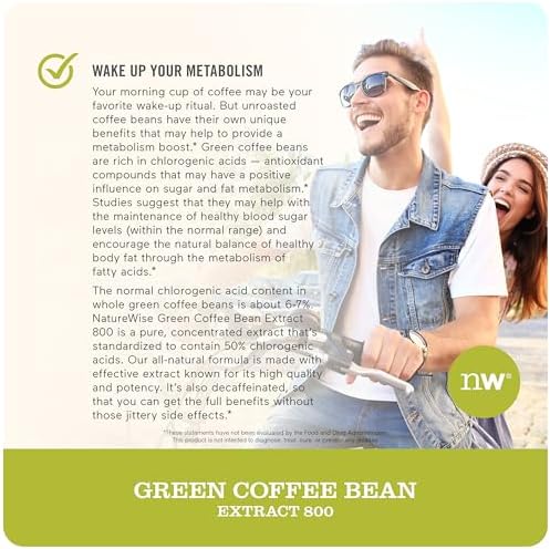 NatureWise Green Coffee Bean Extract 800mg - with 50% Chlorogenic Acids - Support for Weight Goals, Energy, and Antioxidants - Vegan, Non-GMO - 60 Capsules[1-Month Supply]
